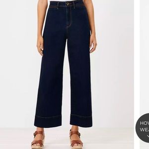 High Rise Wide Leg Indigo Wash Jeans (Loft)